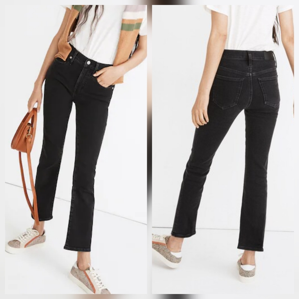 Madewell Cali Demi Boot Washed Black High Waist Denim Cropped Bootcut Jeans